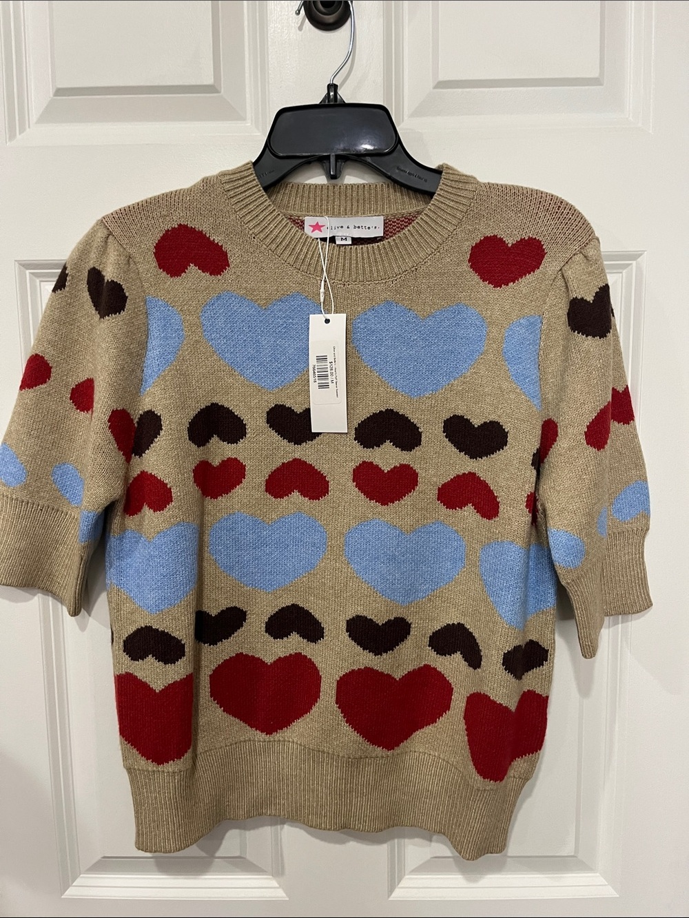 Olive & Bette’s Hearts Puff Sleeve Sweater M nwt